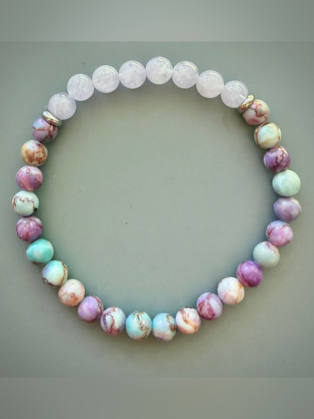 Lavender Amethyst and Purple Sea Sediment Jasper Handcrafted Bead Bracelet